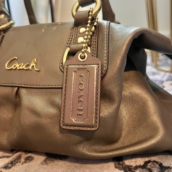 Vintage Y2K Coach Ashley Two Way Bronze Metallic Leather Carryall Handbag - Picture 3 of 10